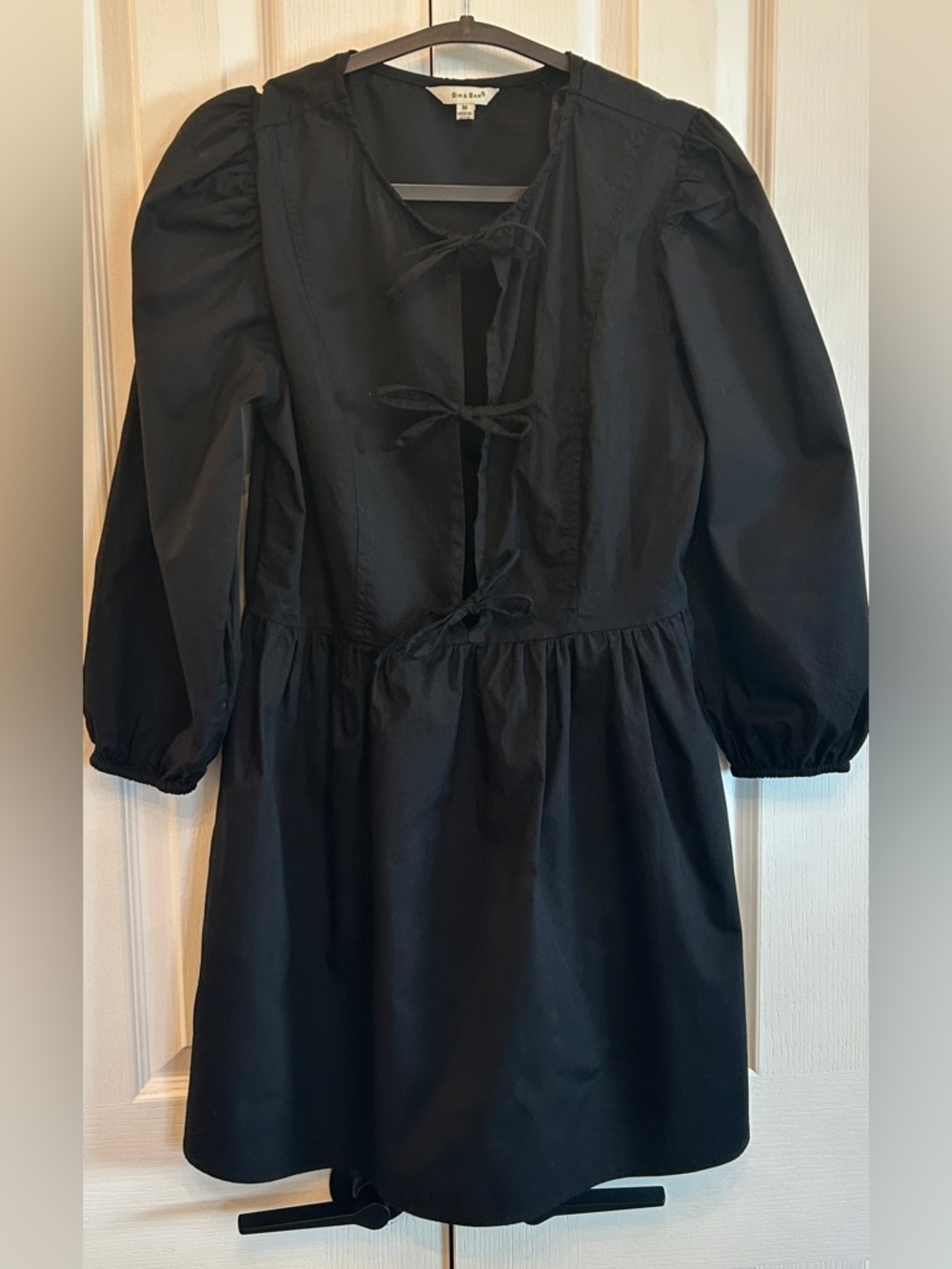 Sim & Sam 100% Cotton Tie Front Tiered Mini Dress Black M NWOT